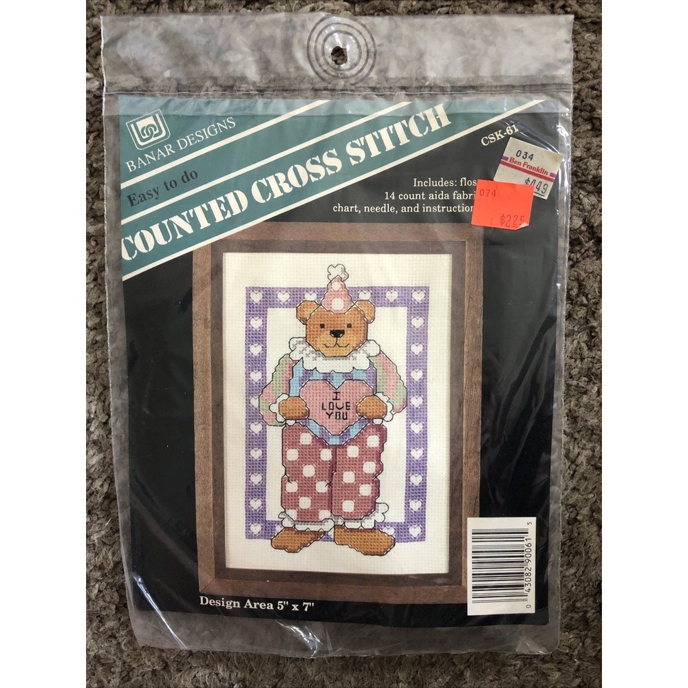 Banar Designs Counted Cross Stitch Kit Bear Clown I Love You 5x7 Vintage Sealed